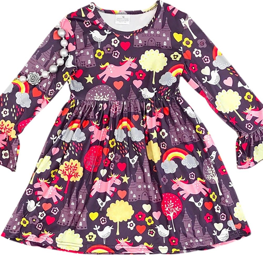 Little Girl Toddler Kids Ruffle Unicorn Horse Rainbow Easter Summer Girl Dress